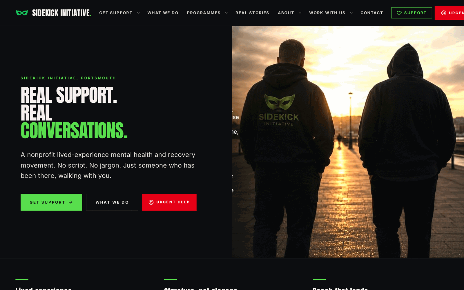 Homepage of The Sidekick Initiative website built by Creative Media Digital UK